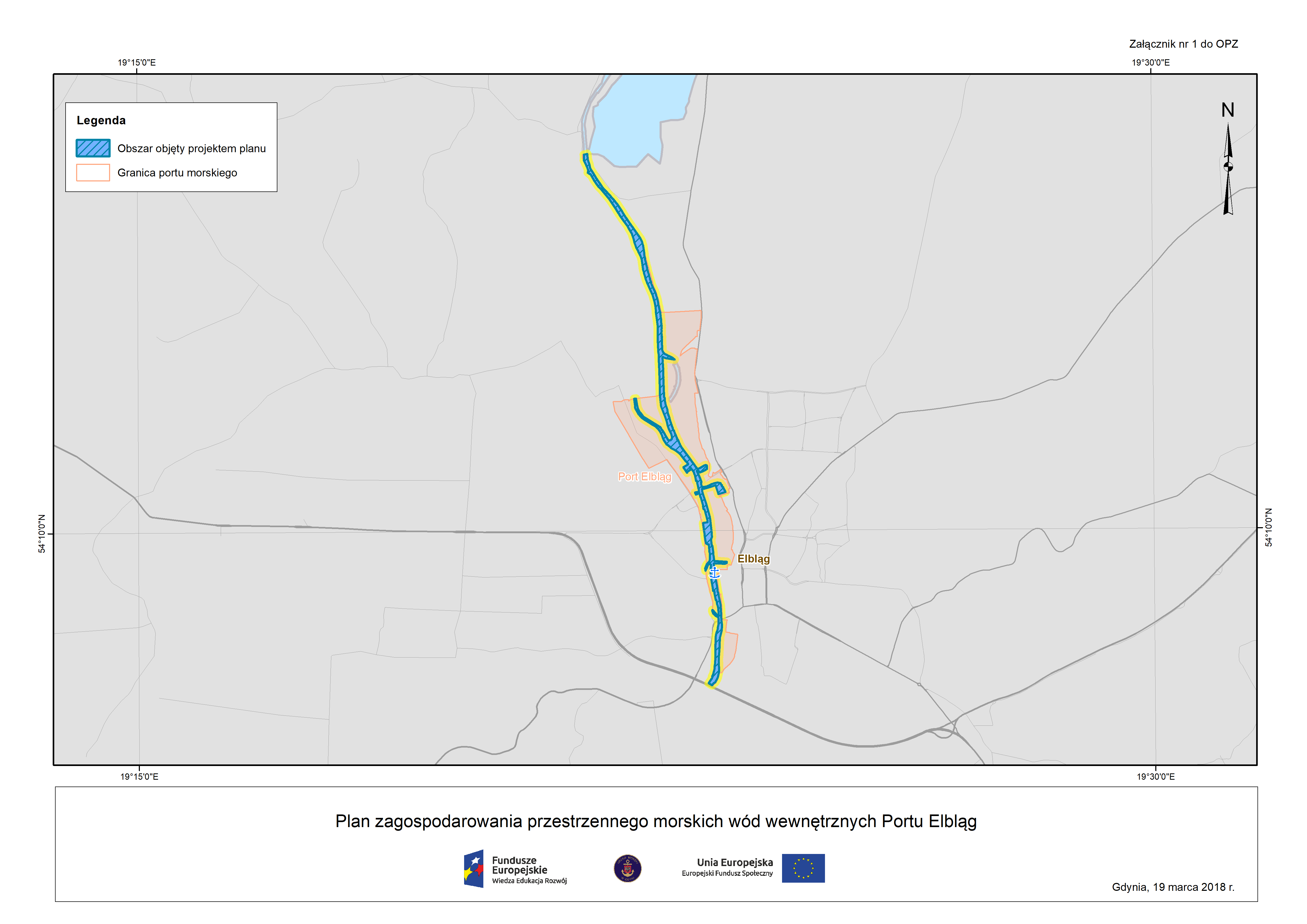 Mapa - Plan zagospodarowania przestrzennego morskich wód wewnętrznych Portu Elbląg