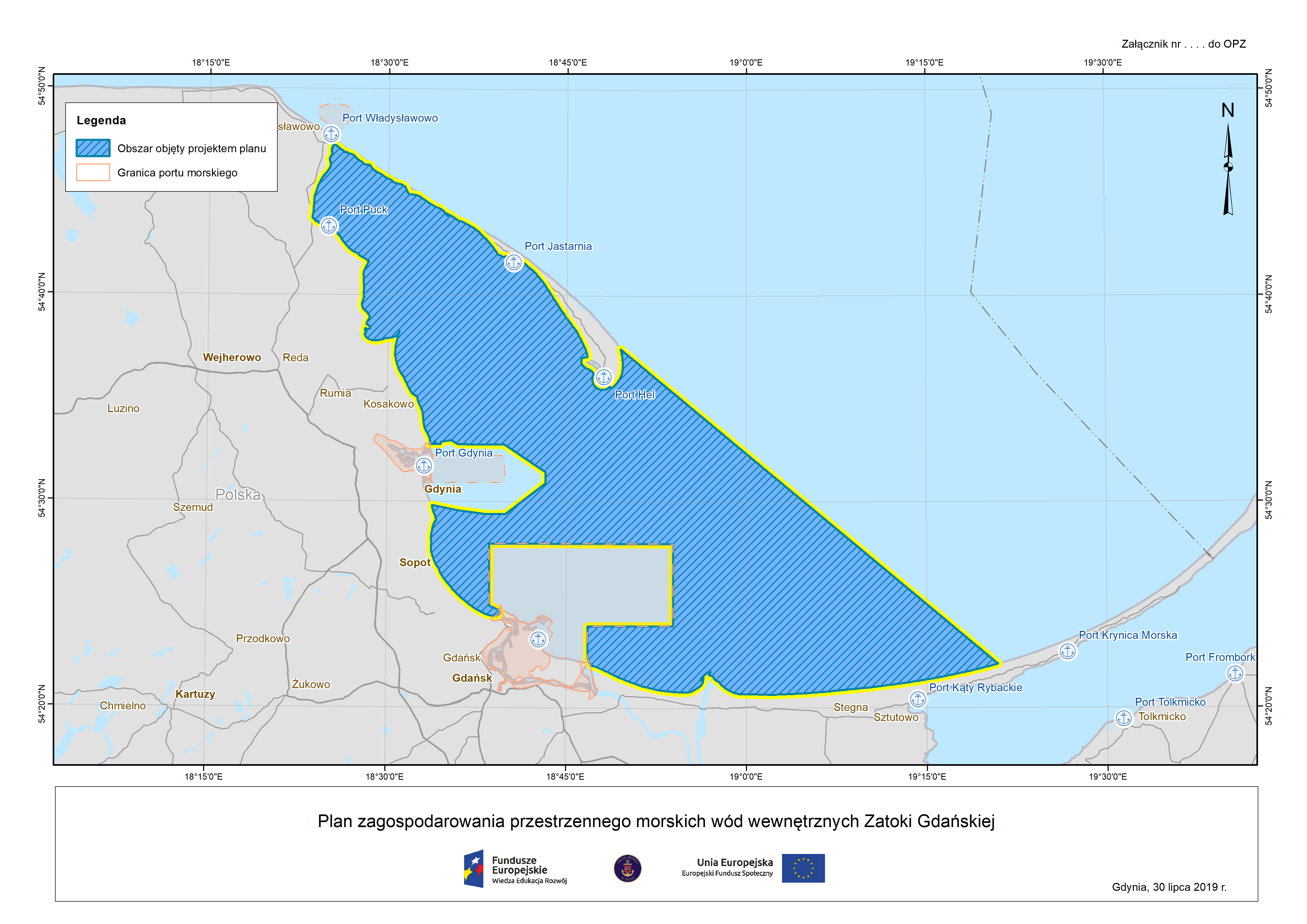 Mapa - Plan zagospodarowania przestrzennego morskich wód wewnętrznych Zatoki Gdańskiej