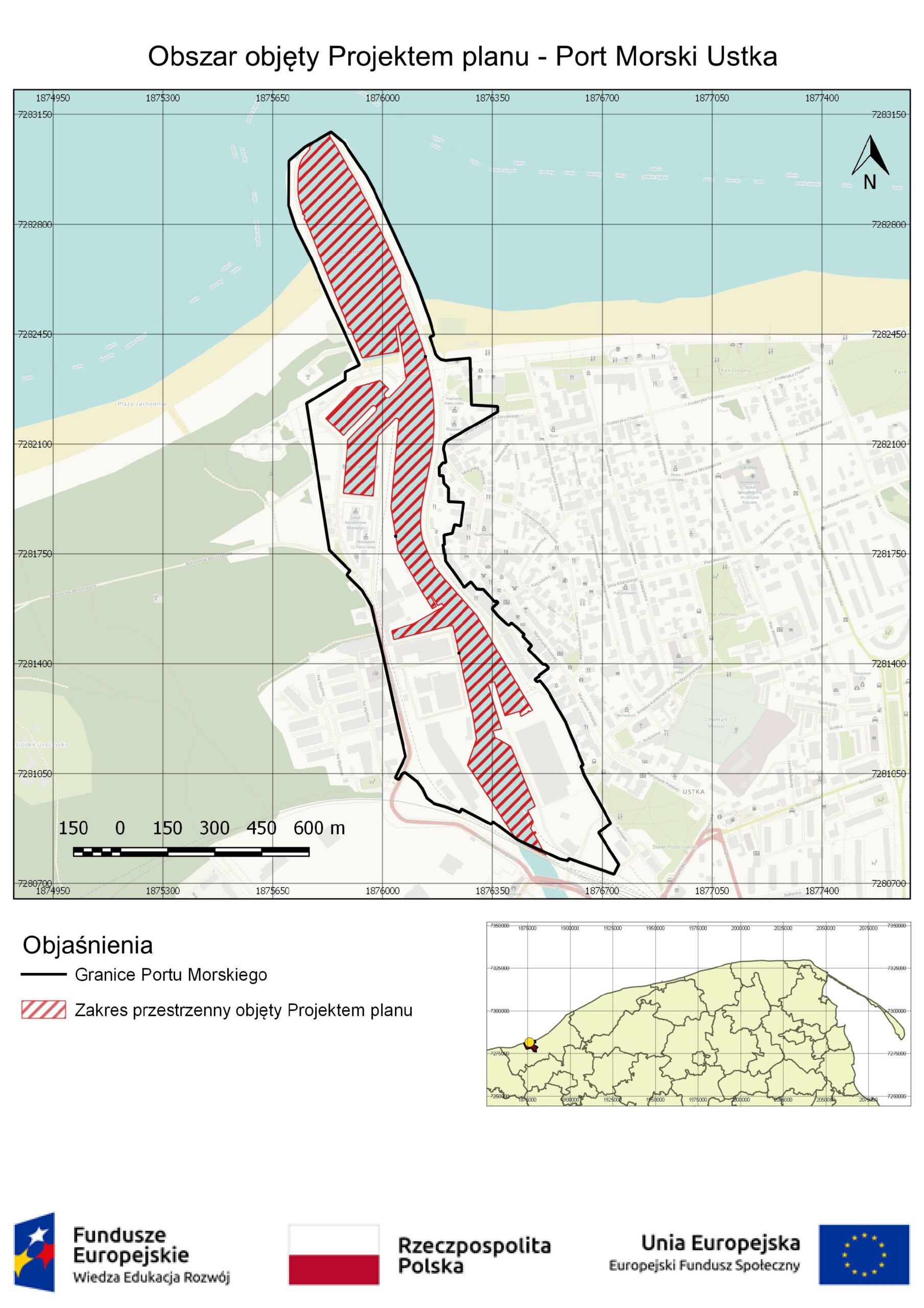 Mapa - Obszar objęty projektem planu - Port Morski Ustka