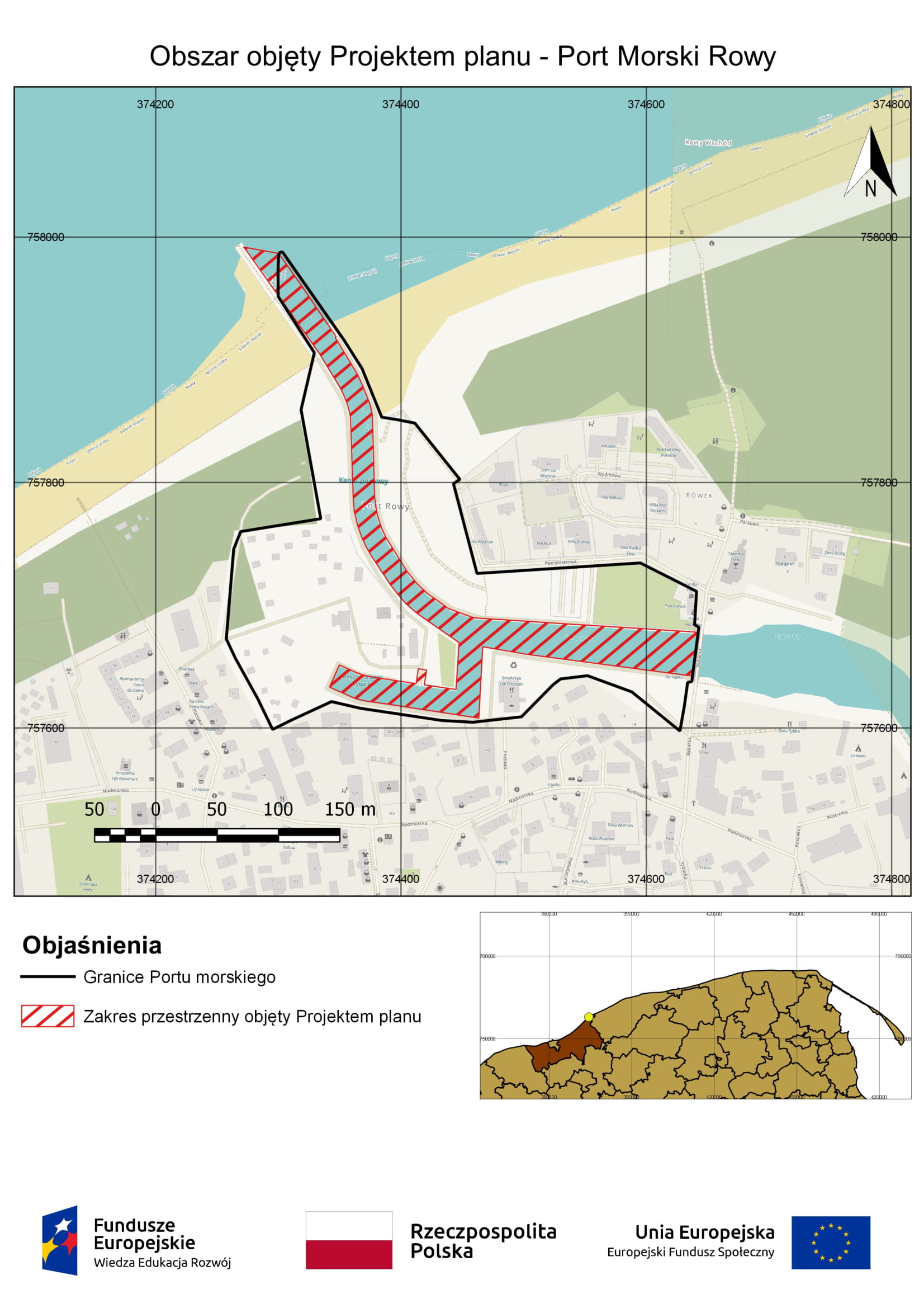 Mapa - Obszar objęty Projektem planu - Port Morski Rowy