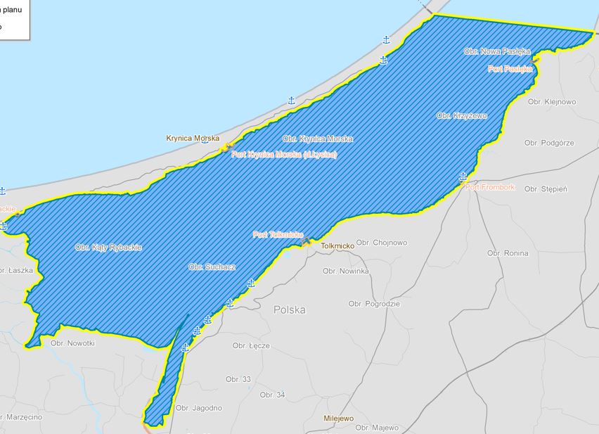 Ogłoszenie o wyłożeniu do publicznego wglądu projektu planu zagospodarowania przestrzennego morskich wód wewnętrznych Zalewu Wiślanego wraz z Prognozą oddziaływania na środowisko oraz o dyskusji publicznej nad rozwiązaniami przyjętymi w projekcie planu i prognozą ooś