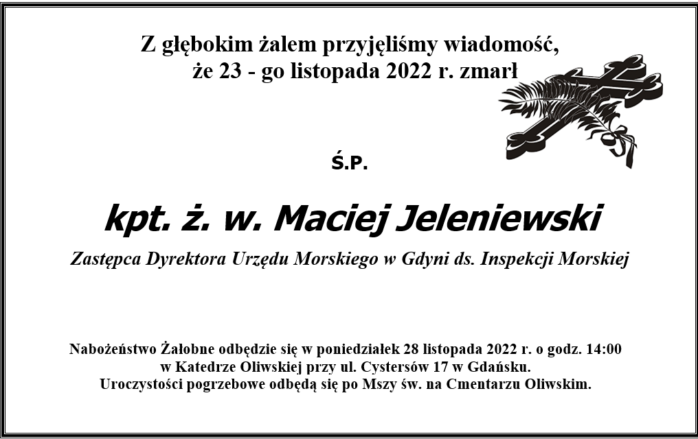 Klepsydra Ś.P. kpt.ż.w. Maciej Jeleniewski 