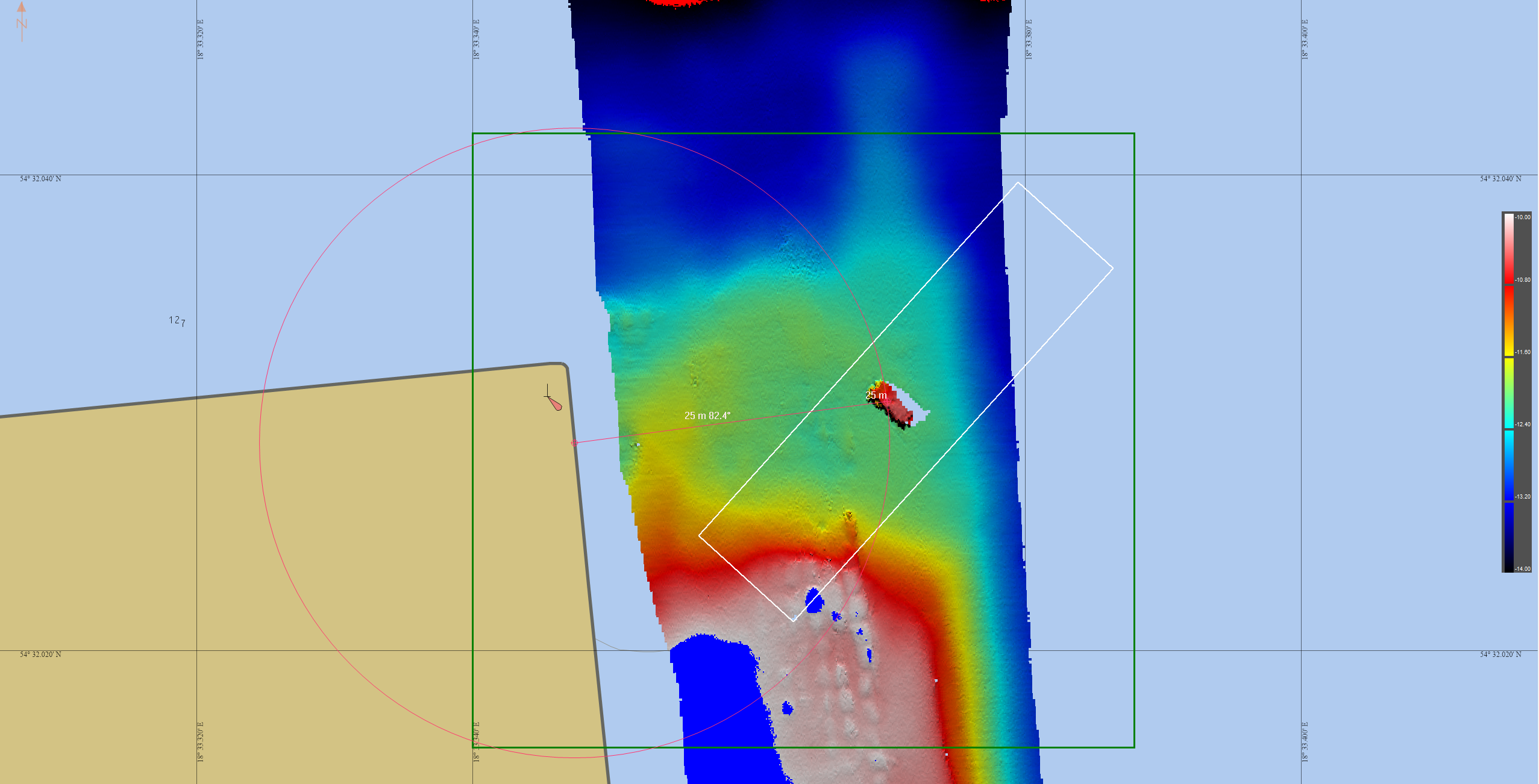 Robocze zobrazowania batymetryczne wraku pojazdu osobowego, pomiary hydrograficzne z dnia 29.03.2023 r, MBES R2 Sonic 2026, opracowanie: Jacek Ulaszewski