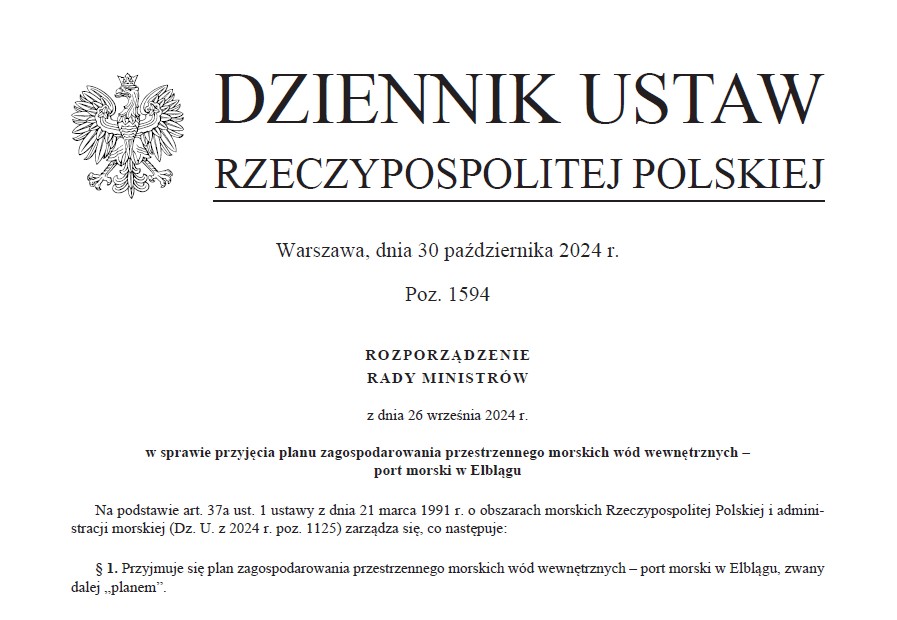 Opublikowany plan zagospodarowania przestrzennego morskich wód wewnętrznych – port morski w Elblągu