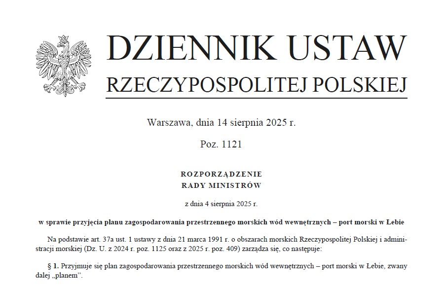Opublikowany plan zagospodarowania przestrzennego morskich wód wewnętrznych – port morski w Łebie