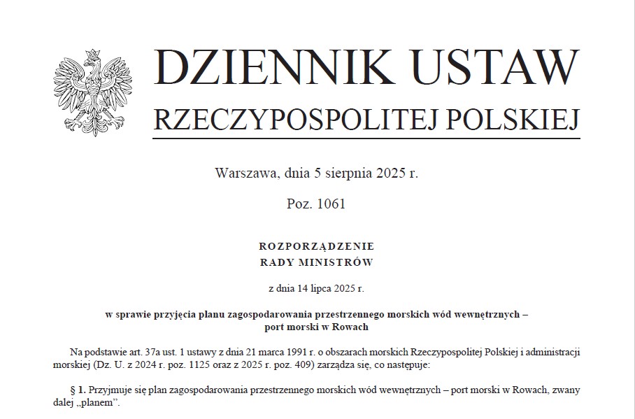 Opublikowany plan zagospodarowania przestrzennego morskich wód wewnętrznych – port morski w Rowach