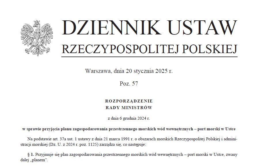 Opublikowany plan zagospodarowania przestrzennego morskich wód wewnętrznych – port morski w Ustce