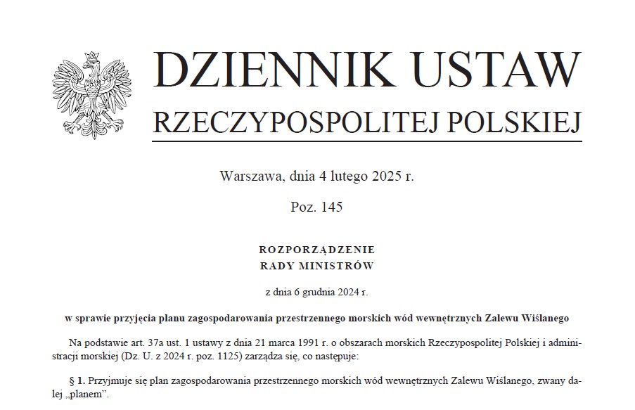 Opublikowany Plan zagospodarowania przestrzennego morskich wód wewnętrznych Zalewu Wiślanego